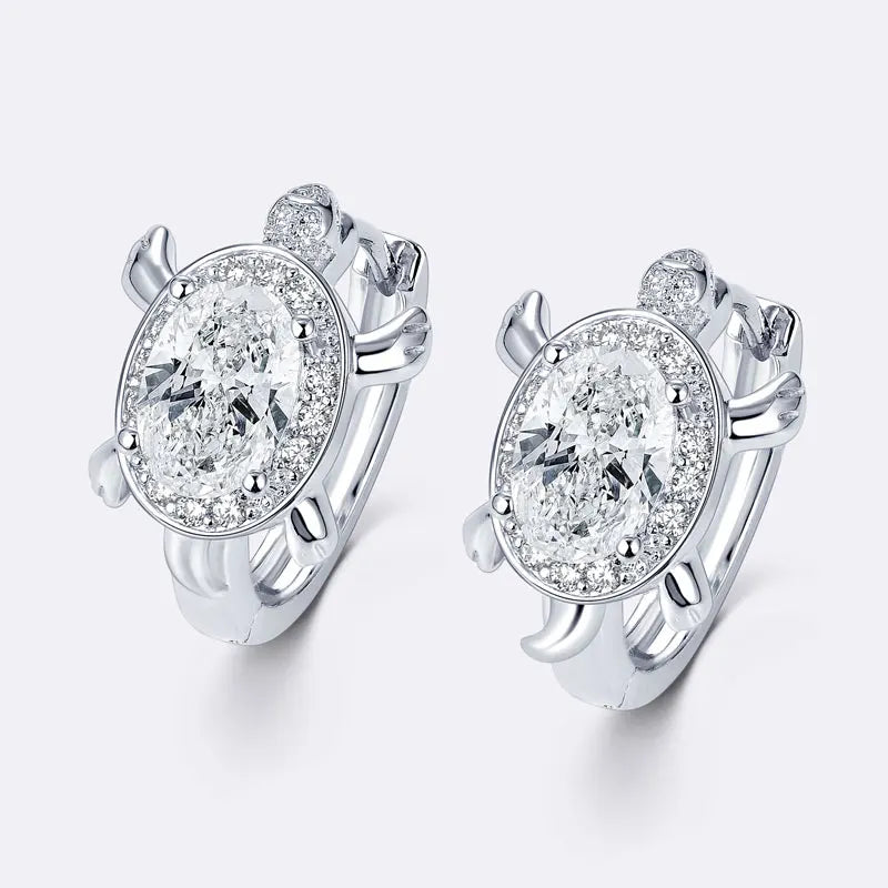 OXTAO Moissanite Hoop Earrings 5x7mm D VVS1 Oval-Cut for Women, Cute Turtle Style Huggie Earrings Unique Jewelry Gift 14K Gold Filled