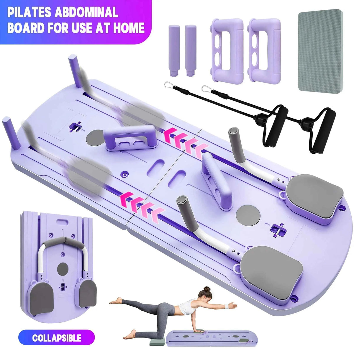 8-in-1 Multifunctional Foldable Pilates Board. Portable Yoga Training Board with 24 Non-Slip Fee.t Space Saving Home Gym
