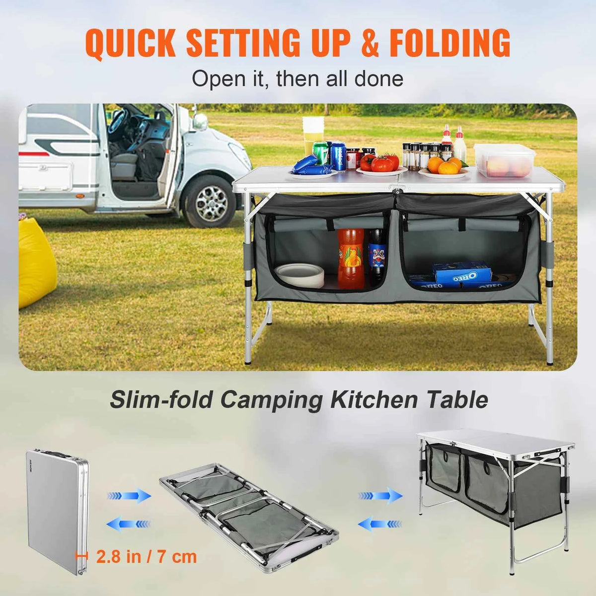 Outdoor Kitchen Table. Quick Set-up. Folding Camping Table MDF.