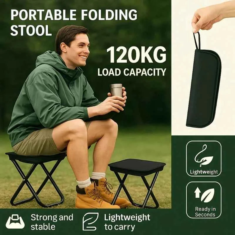Collapsible Camping Stool with Storage Bag. Lightweight Portable 330 Lbs for Travel, Fishing, Picnic