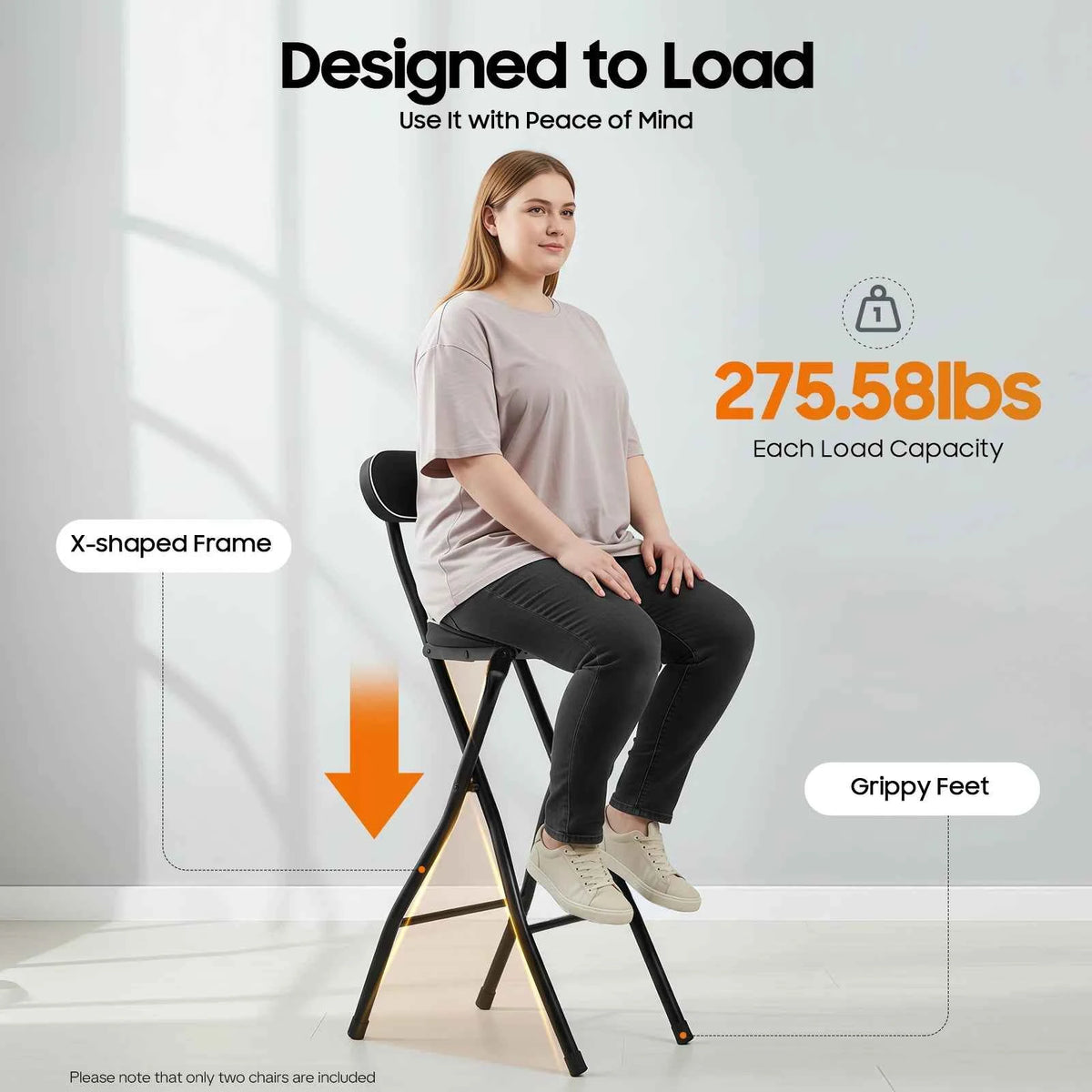 2Pcs Counter Height Folding Bar Stools Chair W/Back, 27.56in Seat Height,  Black