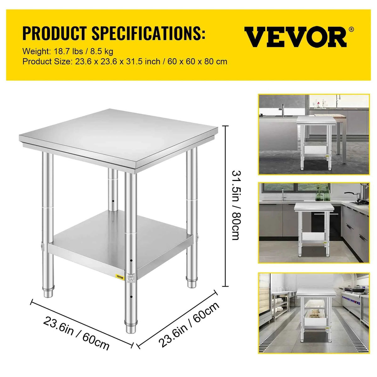 SucceBuy Kitchen Work Bench. Commercial Catering Table.  Worktable with Undershelf Stainless Steel 330LBS 286LBS Restaurant, Home