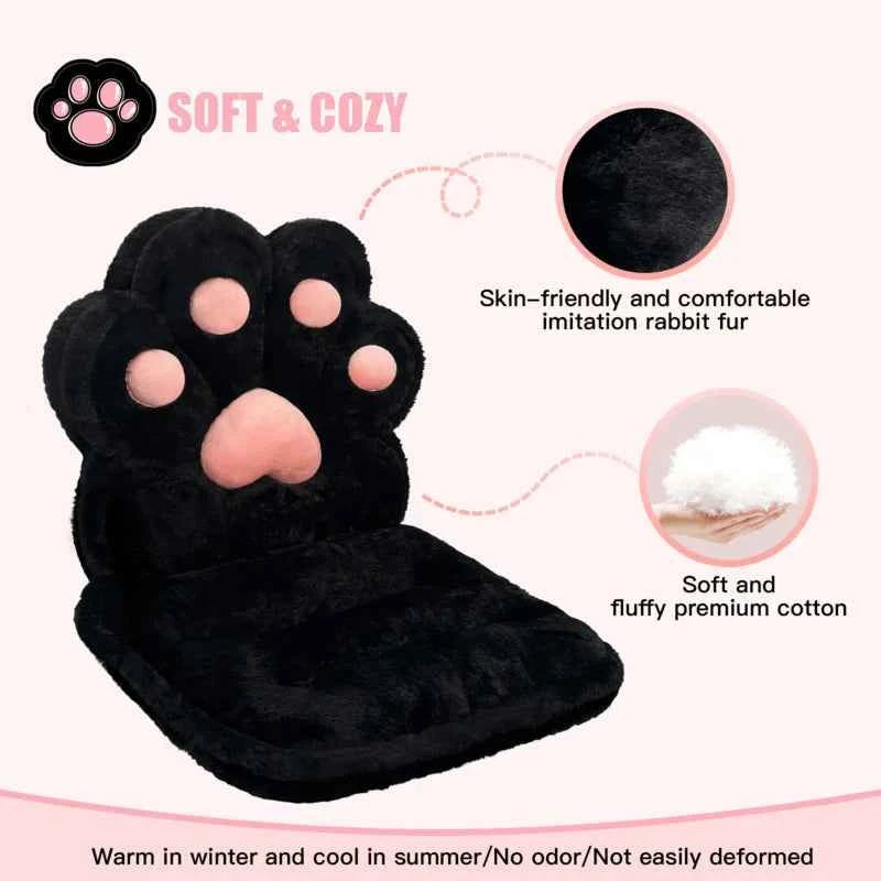 L-Shape Cat Paw Cushion, Kawaii Chair Pillow, Faux Rabbit Fur, Gaming Chair Cushion