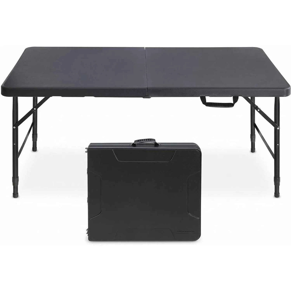 Folding Table 4ft Height, Adjustable Heavy-Duty Plastic 300lb Steel Frame, Portable Table with Carry Handle, Anti-Slip Feet, Waterproof & Easy to Clean,300LBS Weight Capacity for Indoor & Outdoor