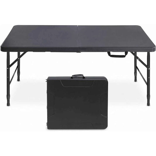 Folding Table 4ft Height, Adjustable Heavy-Duty Plastic 300lb Steel Frame, Portable Table with Carry Handle, Anti-Slip Feet, Waterproof & Easy to Clean,300LBS Weight Capacity for Indoor & Outdoor