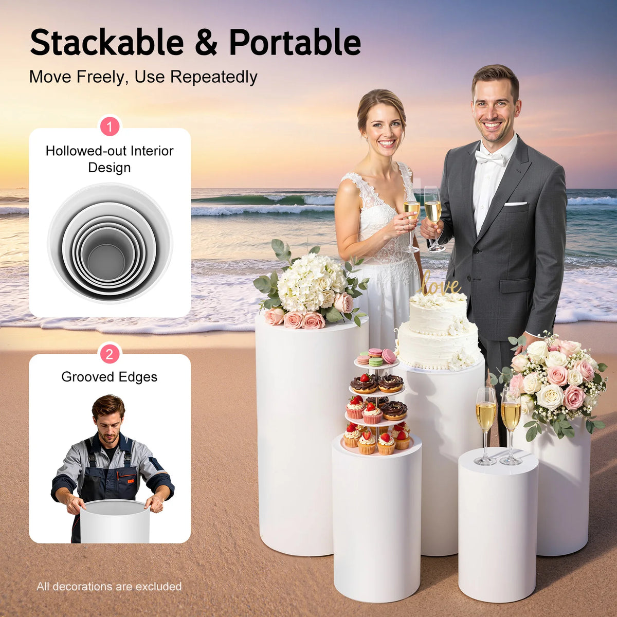 5PCS Cylinder Cake Display Stand Set.  Round Cylindrical Dessert Display Pedestal.