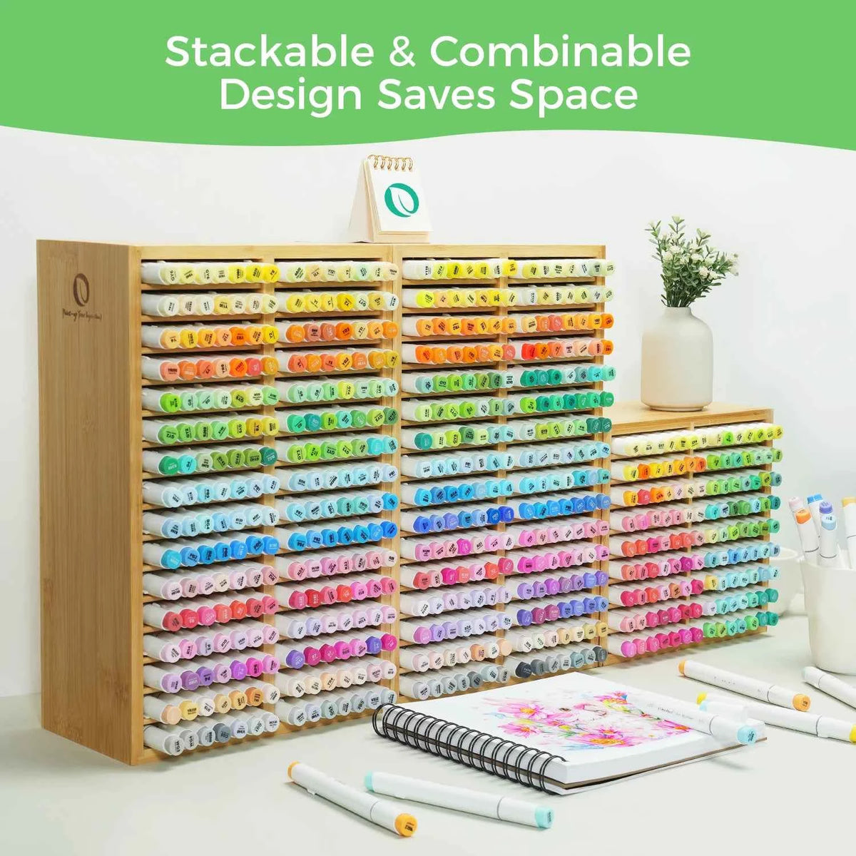 Wooden Desktop Storage Hold 126 Markers, Pens, Pencils, Art Brushes,