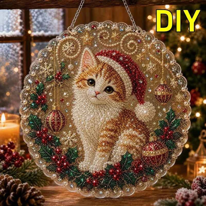 New Christmas Pearl Diamond Kit. DIY. Dog, Cat, Hummingbird, & More Patterns. Acrylic Circular Board With Lace Edges Wall Decorate Gifts
