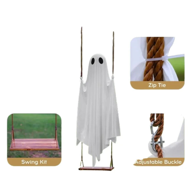 Large Outdoor Hanging Swing Ghost. Halloween Decoration Light-Up Spooky Decor for Yard Party.