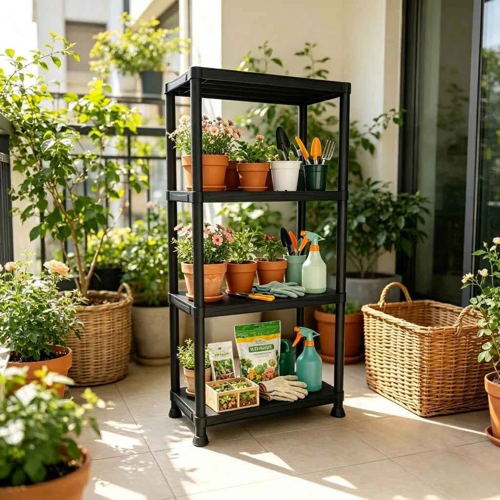4 & 5 Tier Plastic Storage Shelving Unit, Heavy Duty Black PP Utility Rack, 3 Sizes Available Waterproof Organizer.