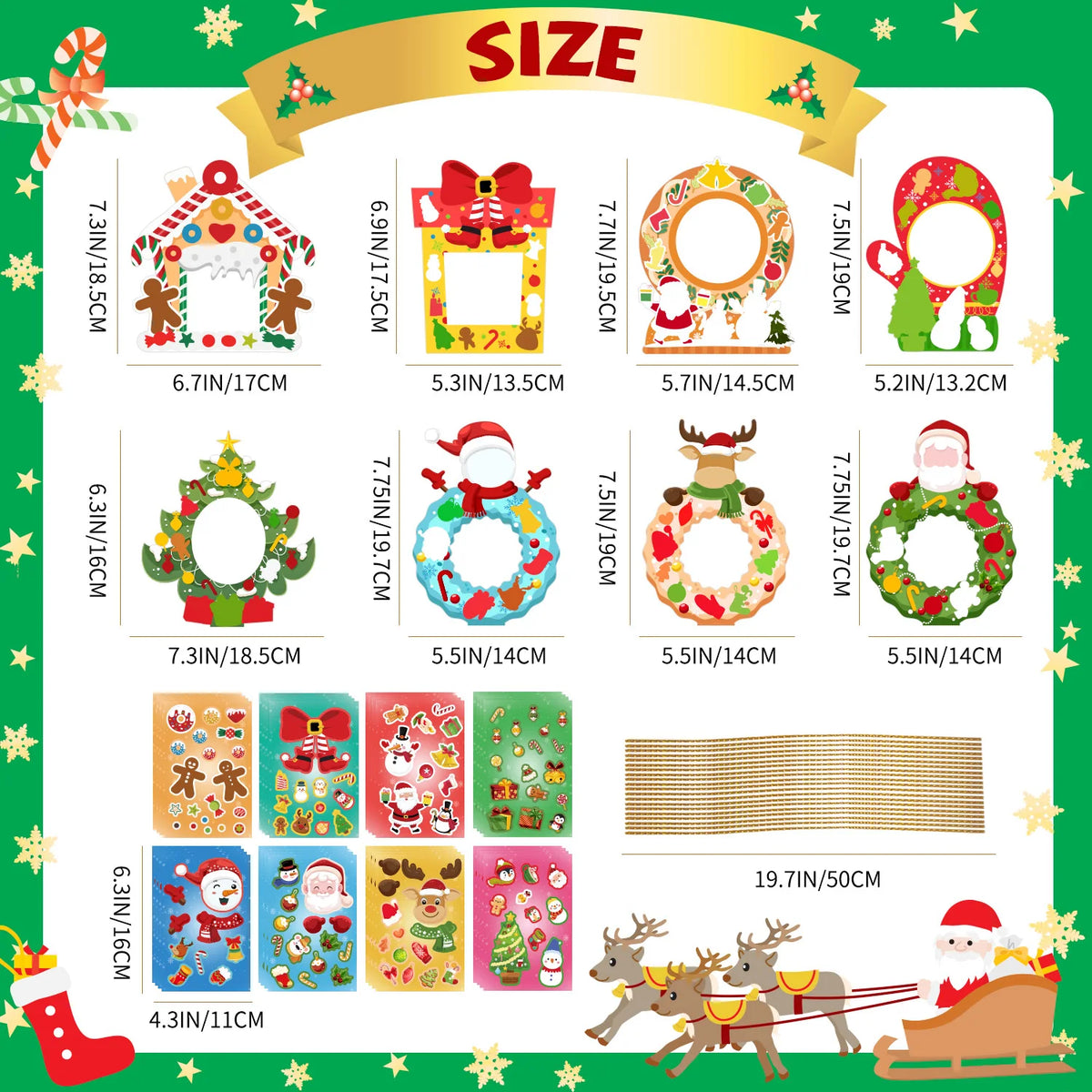 32 Pcs Christmas Photo Decorations + 32 Pcs Christmas DIY Stickers that are Christmas Themes. Stickers for Christmas Party Decorations or Christmas Eve Party Supplies
