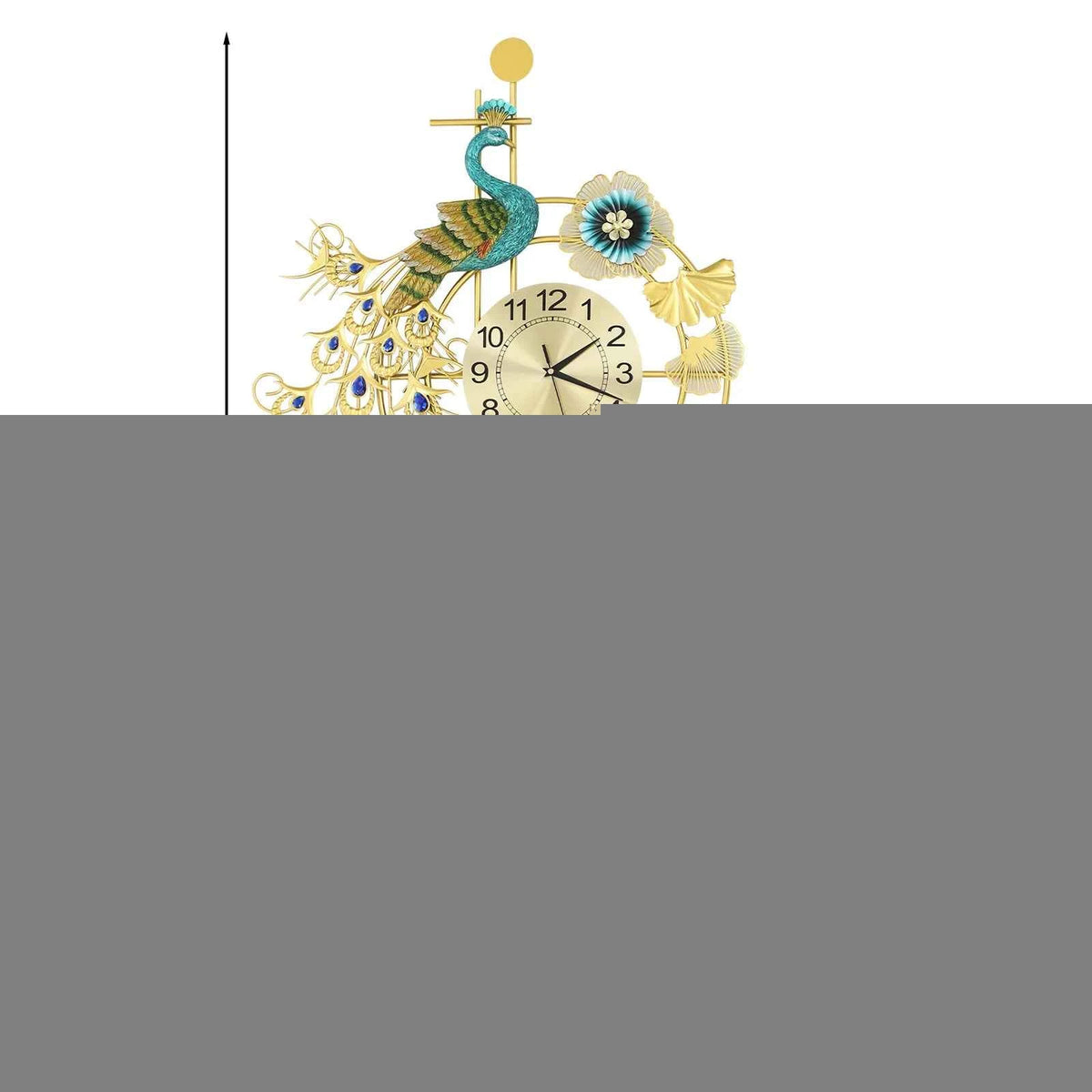 Large 80x120cm Peacock Wall Clock. Silent Quartz. Decorative Gold & Blue Rhinestone Resin Iron. Modern Art