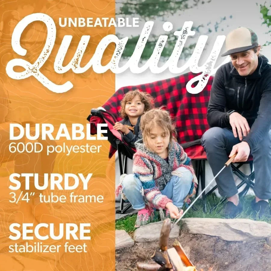 Outdoor double camping chair for glamping and sports: Sierra/Black fabric, lightweight aluminum frame, portable with carry bag,