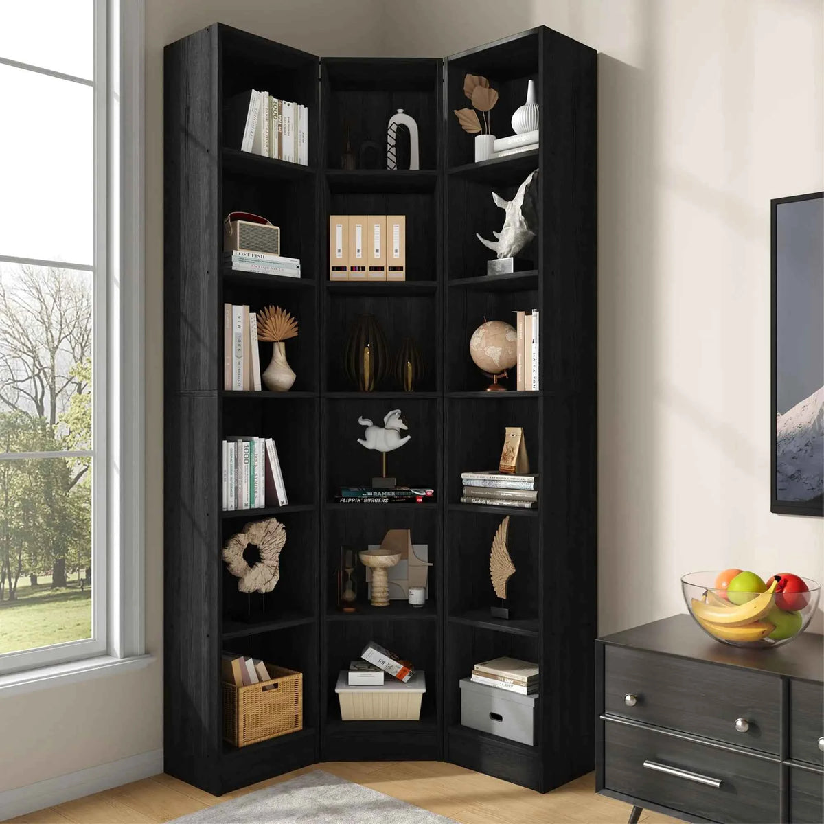 6-Tier Corner Bookshelf, 3-In-1 Tall Narrow Bookcase With 18 Open Cube Shelves.