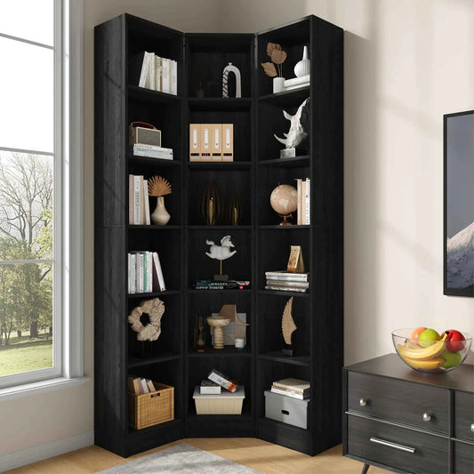 6-Tier Corner Bookshelf, 3-In-1 Tall Narrow Bookcase With 18 Open Cube Shelves.