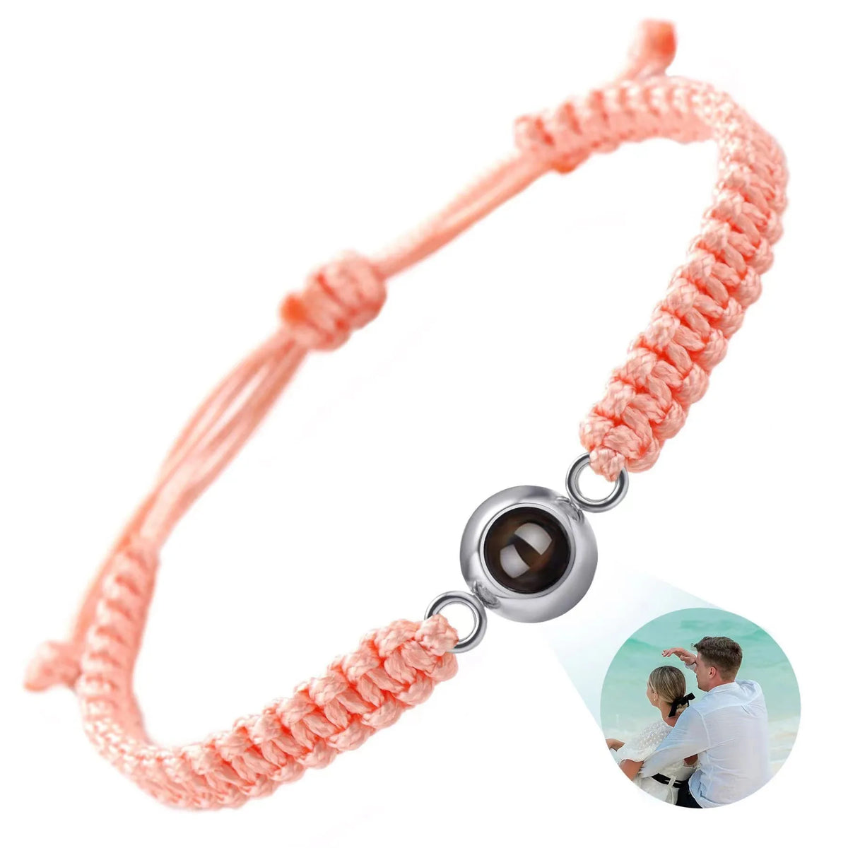Custom Photo Projection Bracelet, Adjustable Woven Titanium Steel Pendant. DIY Picture Bracelet Jewelry. Valentine's Day Gift