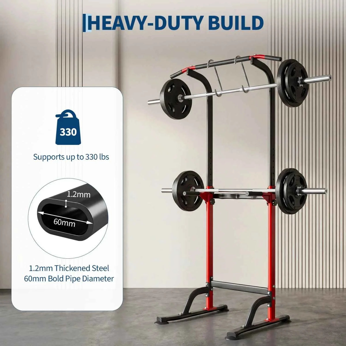 Power Tower Pull Up, Dip Station – 10-Level Adjustable Height, 330LBS Capacity, Heavy Duty Steel Frame, Multi-Function Home Gym Strength Training Equipment for Full Body Workout