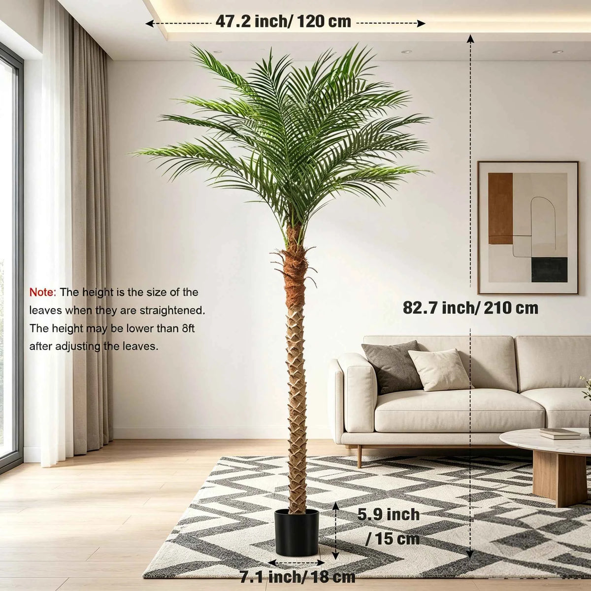 4/5/6/7/8/9FT Faux Palm Tree, Artificial Golden Cane Palm Tree. Outdoor Or Indoor, Fake Tree for Home, Office, Living Room, Yard, Patio