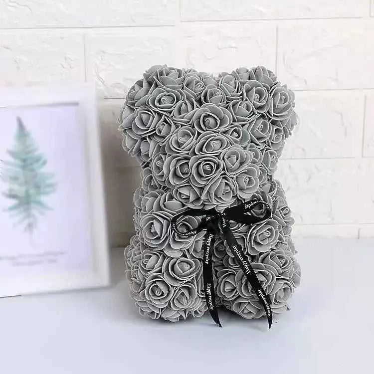 25cm Artificial Teddy Rose Flower Bear with Box. Romantic Valentines Day Gift, Girlfriend,  Anniversary, Wedding Party, Supplies