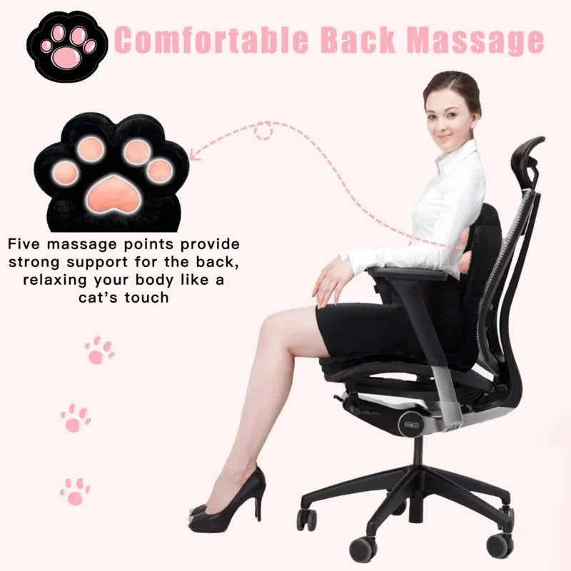 L-Shape Cat Paw Cushion, Kawaii Chair Pillow, Faux Rabbit Fur, Gaming Chair Cushion