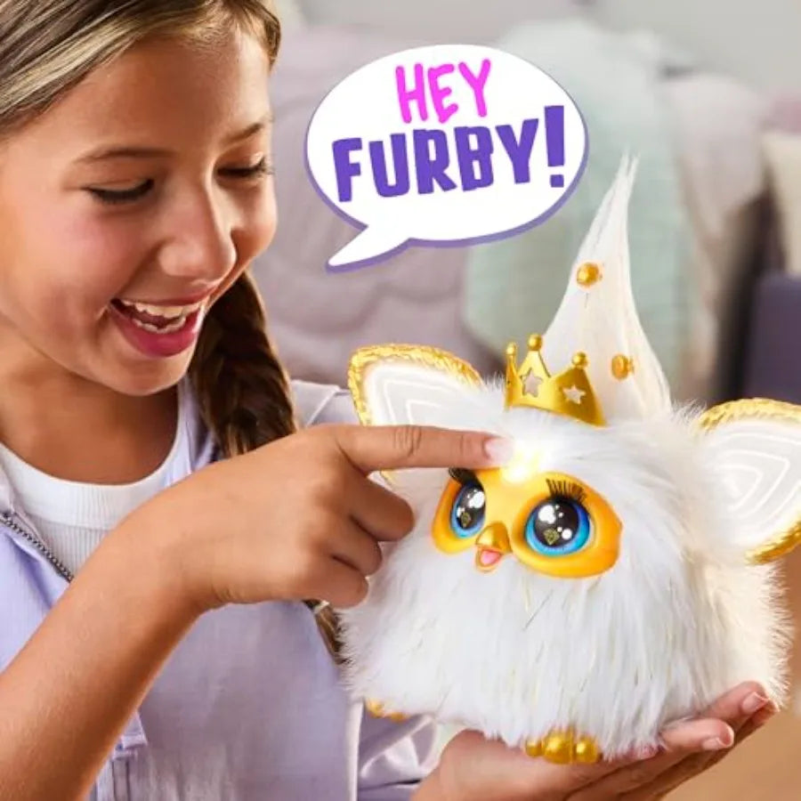 Interactive plush toy for kids 6+,  with gold glam fur ,white voice-activated with English and Furbish speech