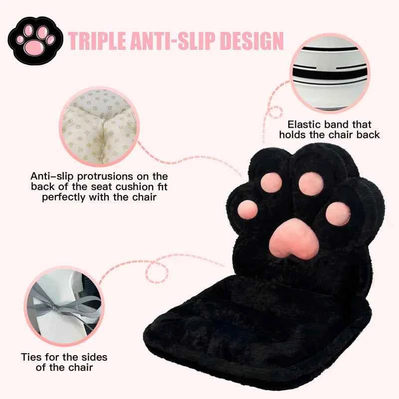 L-Shape Cat Paw Cushion, Kawaii Chair Pillow, Faux Rabbit Fur, Gaming Chair Cushion