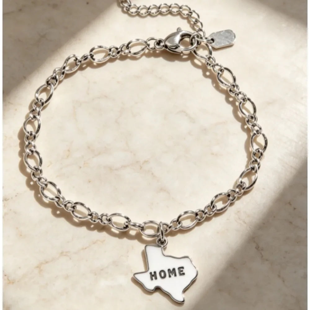 S925 Sterling Silver Vintage Oxidized Charm Bracelet for Women, Sunflower, Texas Map, Spicy Chili, Heart, Rabbit, & Cross  Enamel Charms, Retro Fashion Silver Jewelry, Ideal Gift for Ladies