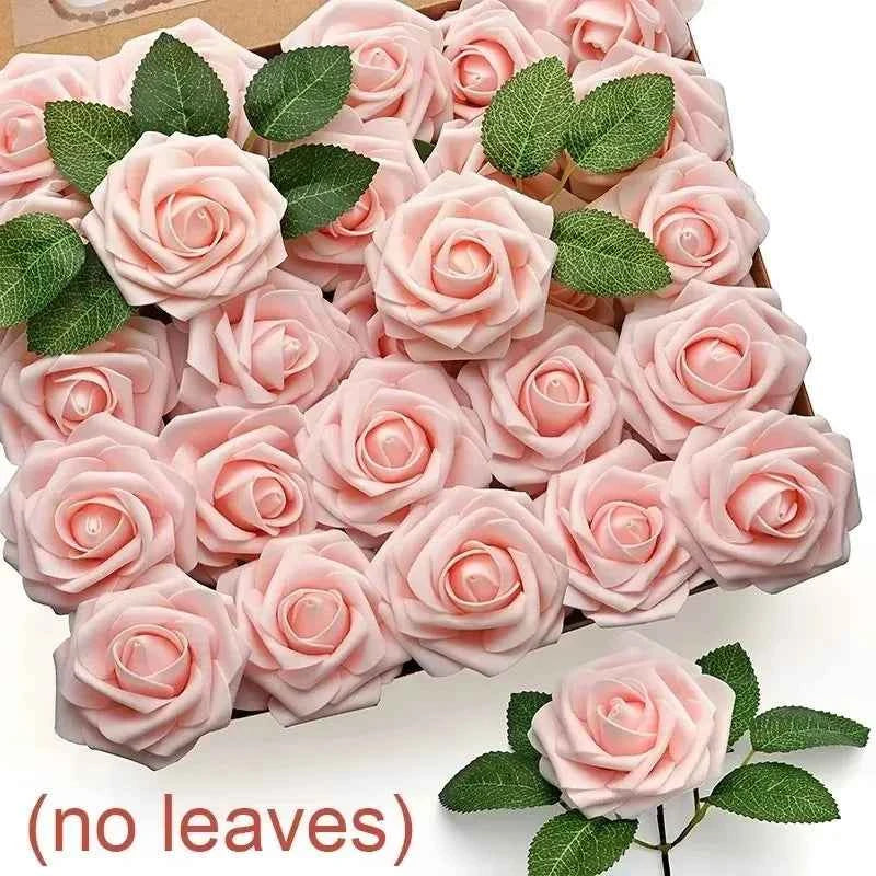 5-100pcs Fake Rose Flower Green Leaves for Valentine's Day ,Wedding, Birthday Party. Artificial Roses Heads with Stems Supplies