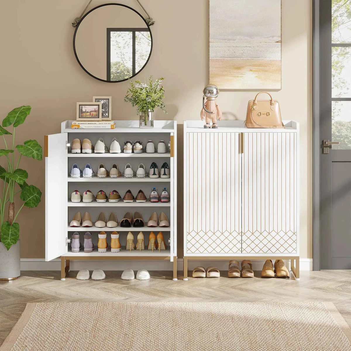 Tribesigns  Cabinets with Doors, 5-Tier Rack, Wood Storage Cabinet.