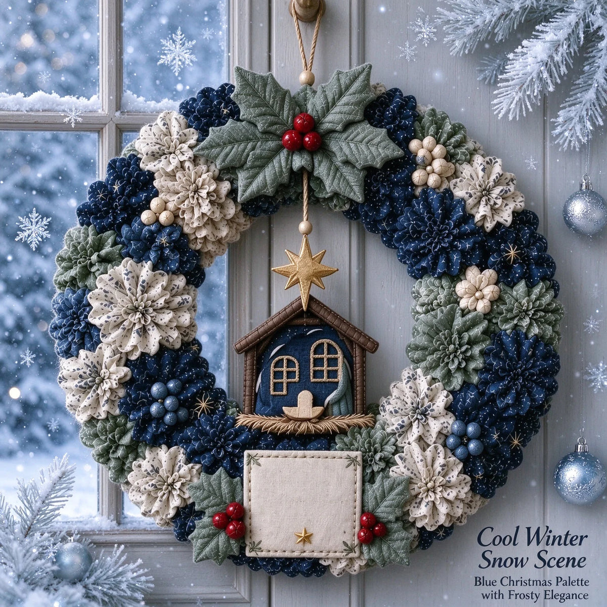 New 3D Christmas Fabric Poke Art Kit: Angel and Small House Wreath 3D Fabric Poke, Home Decoration Ornament, Festival Gift,