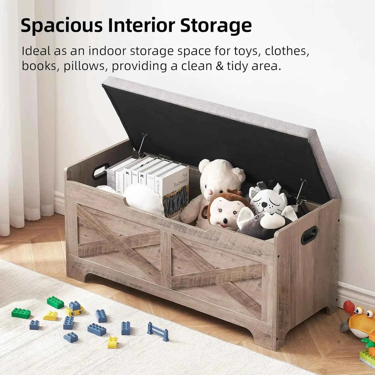 Storage Bench Storage Chest with 2 Safety Hinges Liftable top Shoe Bench Retro Wooden for Entryway, Bedroom, Living Room