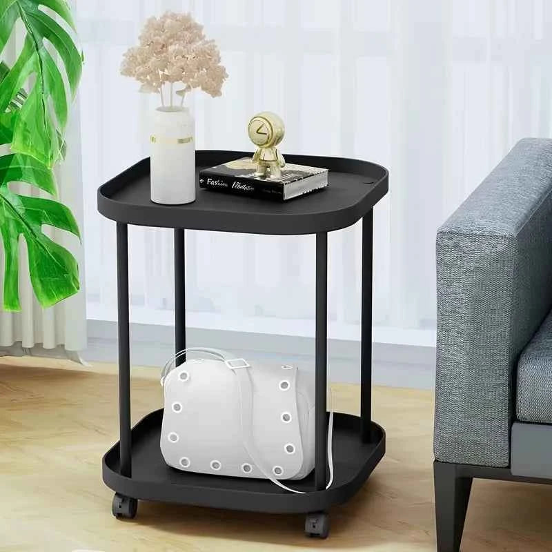 Multifunctional 2-Tier Round Side Table with Lockable Wheels, INS Style  Movable Storage Rack Cart,