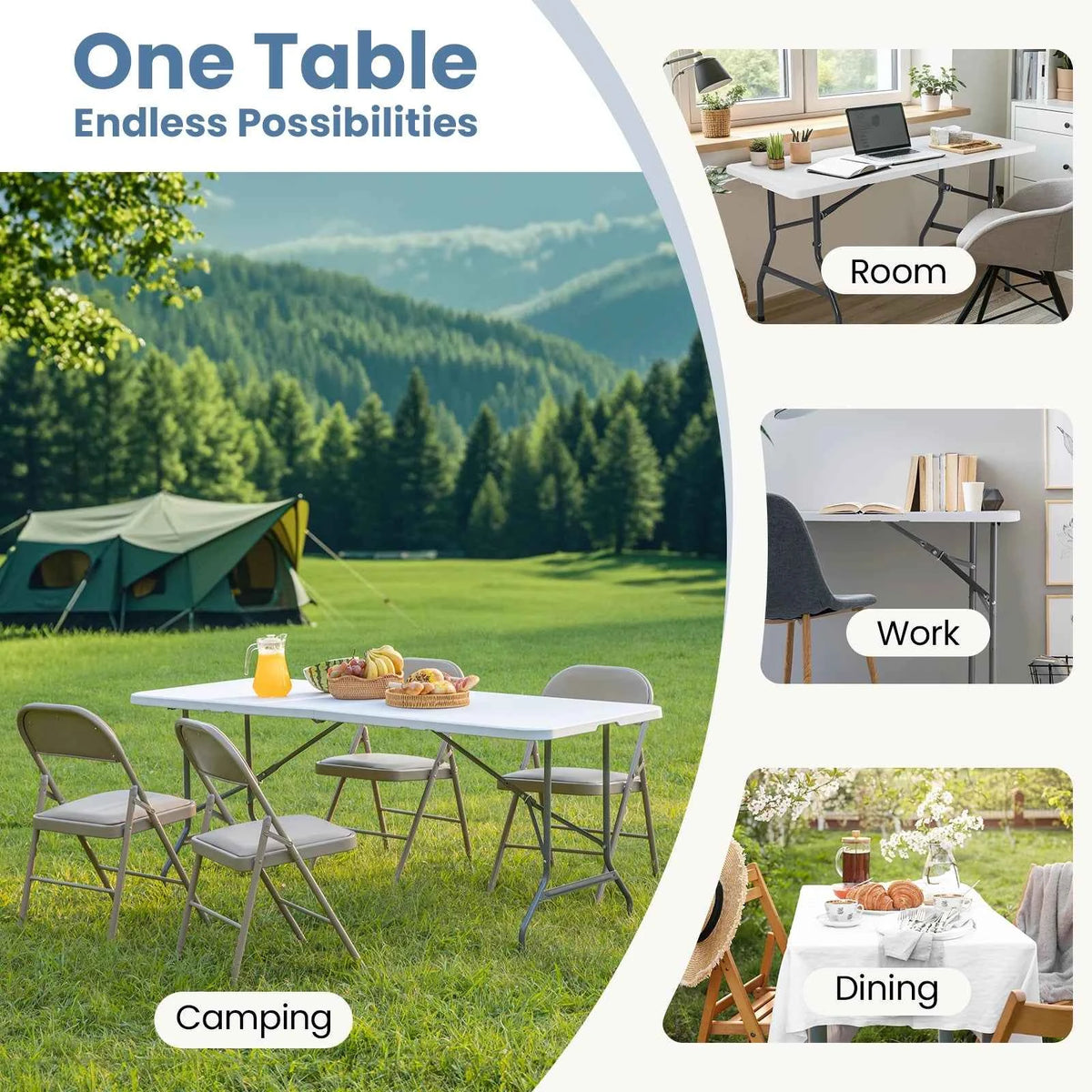JHK Portable Folding Outdoor Camping or Hiking Table. Heavy Duty Foldable Table with Carrying Handle Safety Lock For Camping Furniture