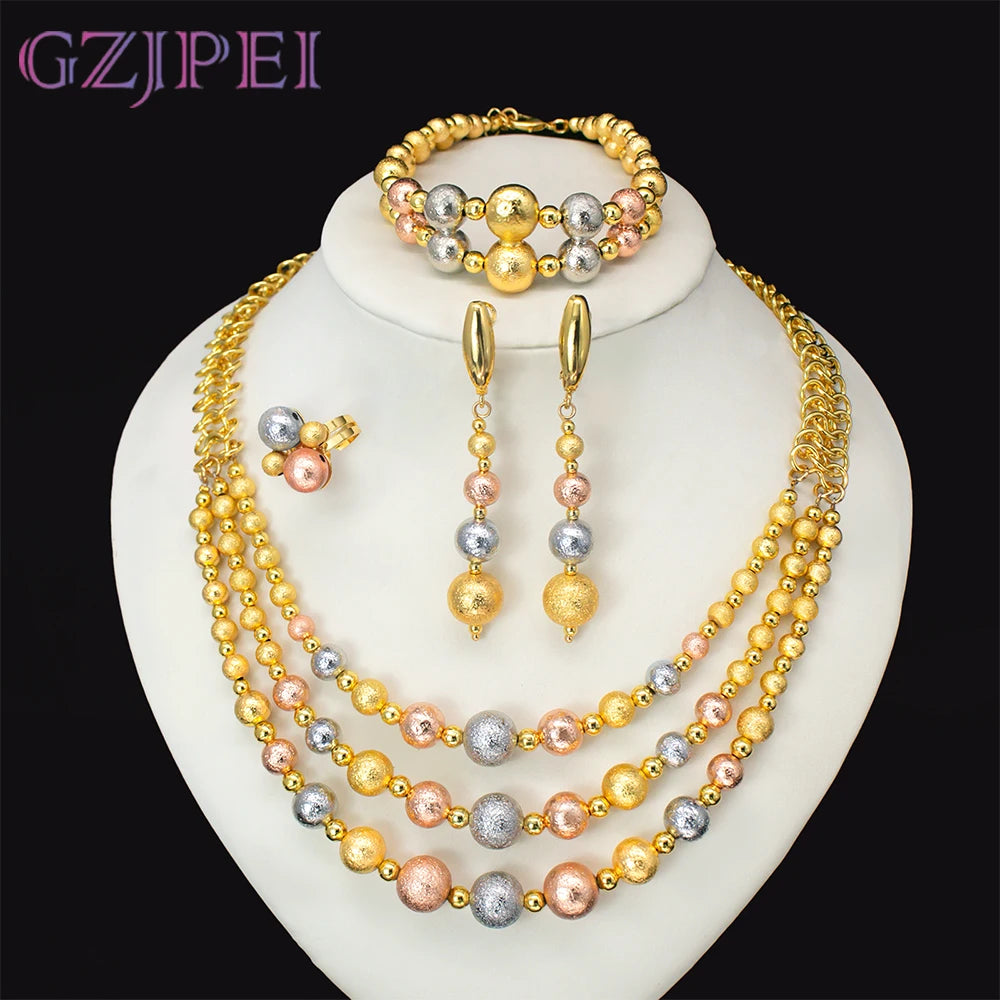 GZJPEI 4 Pcs/set 2026 Fashion Women Jewelry Set. Multi Layer Three Tone Beads Jewelry Accessories For Lady, Birthday Gifts