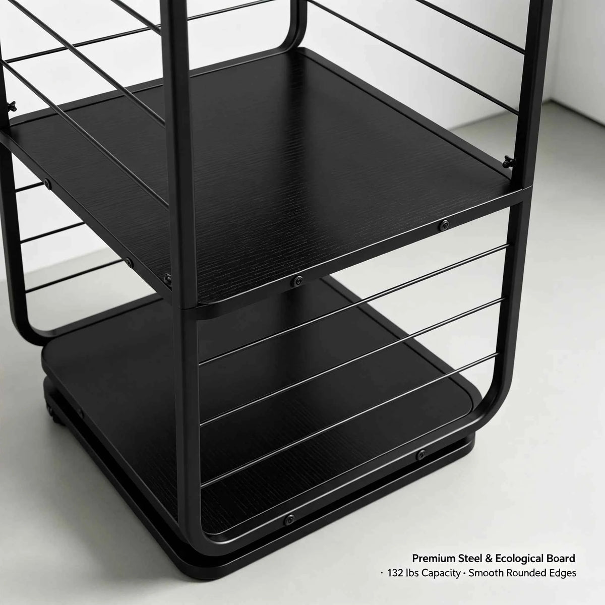 4-Shelf Steel Rotating Bookcase with 132 lbs. Capacity. 360° Swivel Display Rack,  Freestanding Storage Organizer.  Black