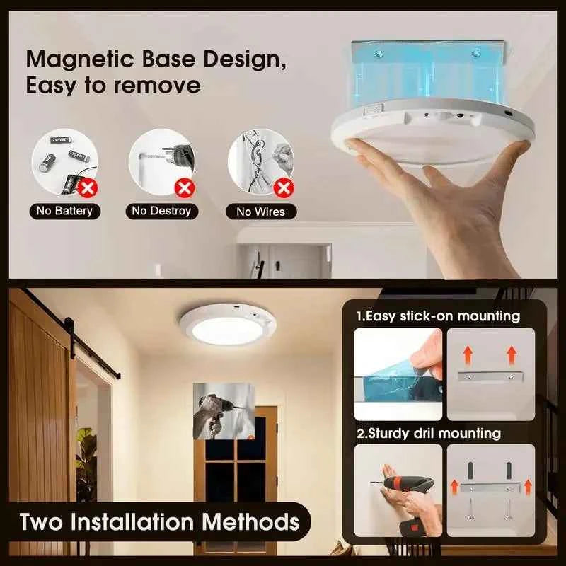 4/2Pack Rechargeable Sensor Ceiling Light with Remote Control, USB Charging, Magnetic Wireless Ceiling Light, Battery Powered.