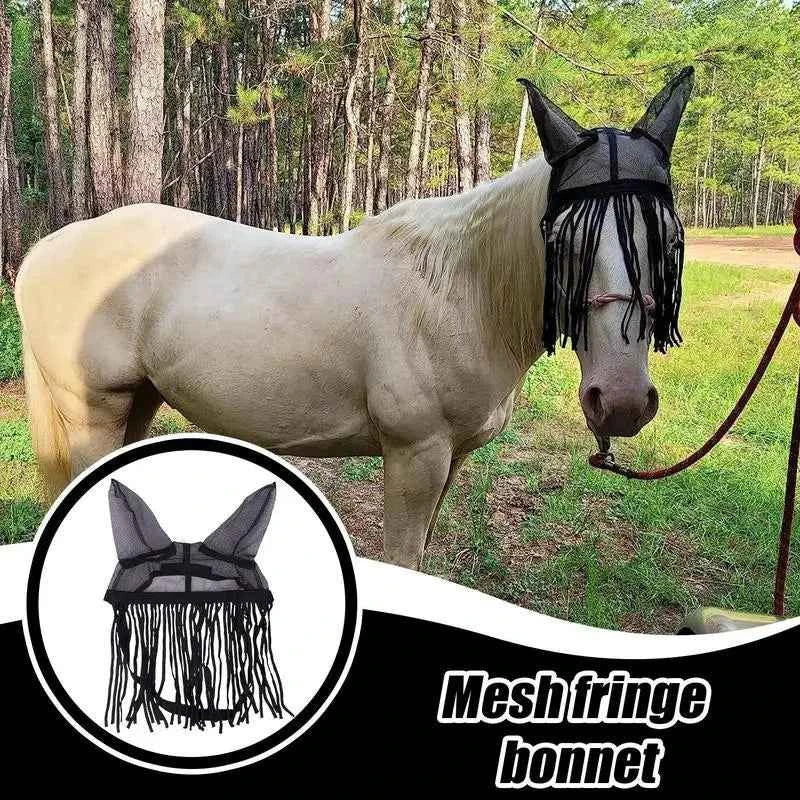 Horse Fly Cover With Ear Mesh. Adjustable with Tassels & UV Shield.
