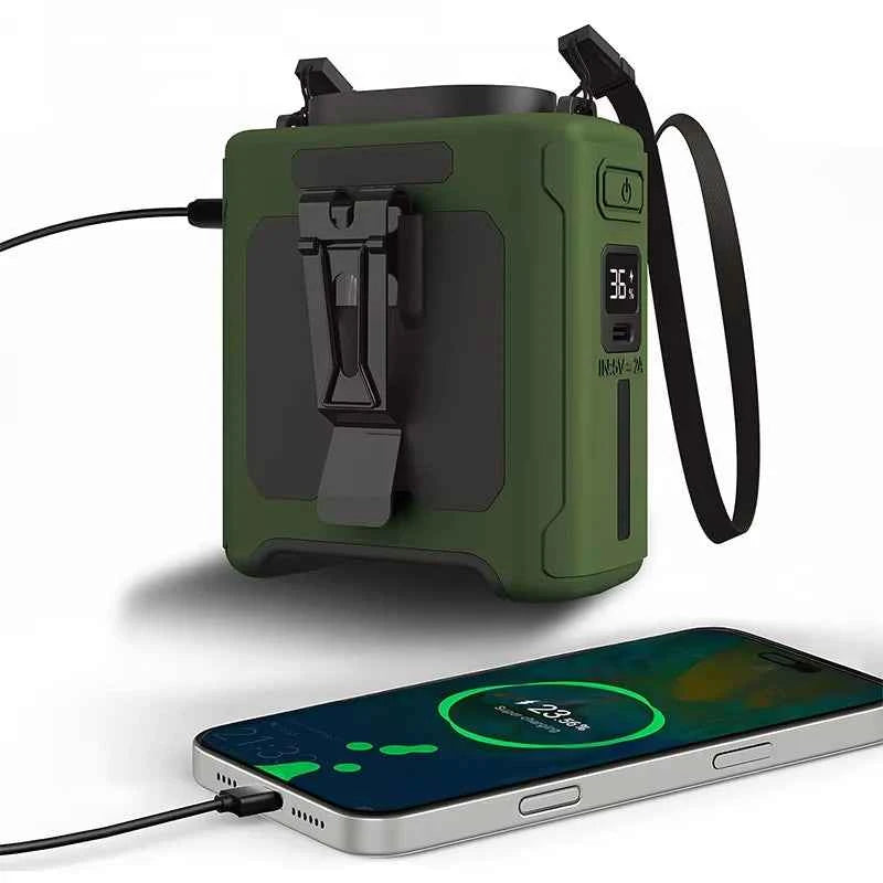 10000mAh Waist Fan, Portable, Handheld, Hanging Neck Fan. Ultra-Strong Wind with Phone Charging LED Light For Outdoor. Camping. Travel