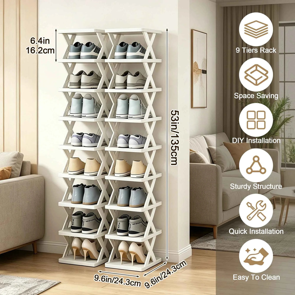 Quick Assembly No Tools  Shelf, Vertical Multi  Organizer for Small Space. Foldable