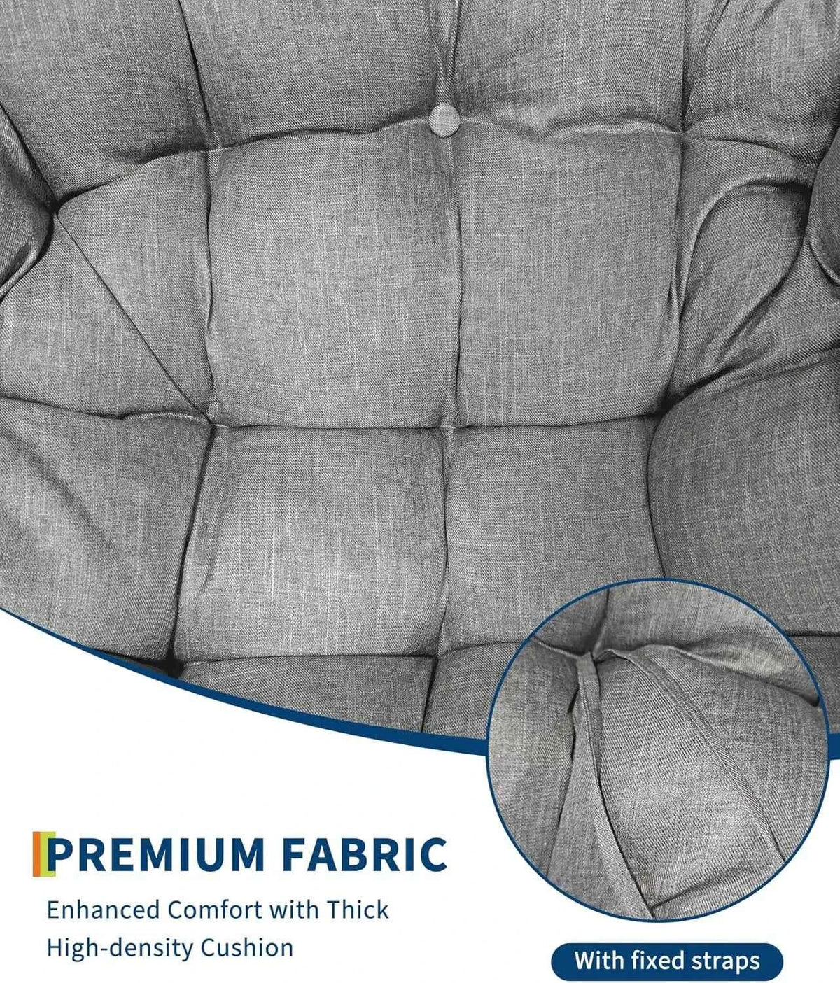 Oversized Papasan Egg Rocking Chair. Heavy-Duty Frame 300 Lb. Wicker Lounge Patio Rocker with UV-Resistant Cushion Indoor/Outdoor for Porch & Garden