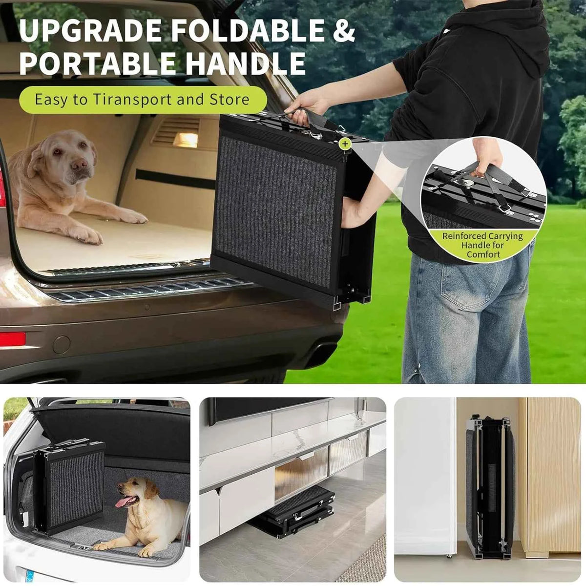 Folding Pet Ramp For Large Dogs With Non-Slip Surface. Portable Outdoor Car Ramp Up to 250 LBS
