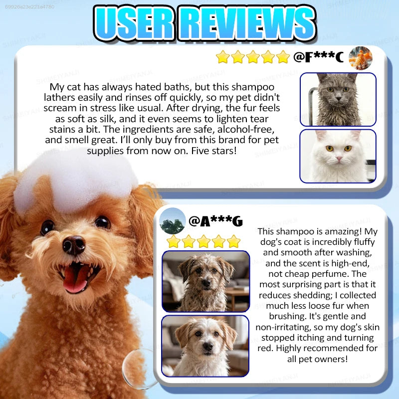 Pet Shampoo for Cats and Dogs, Gentle Plant Formula. Pet Bath Liquid, Moisturizing Pet Coat Cleanser, Pet Odor Removing Wash for Household Pet Grooming