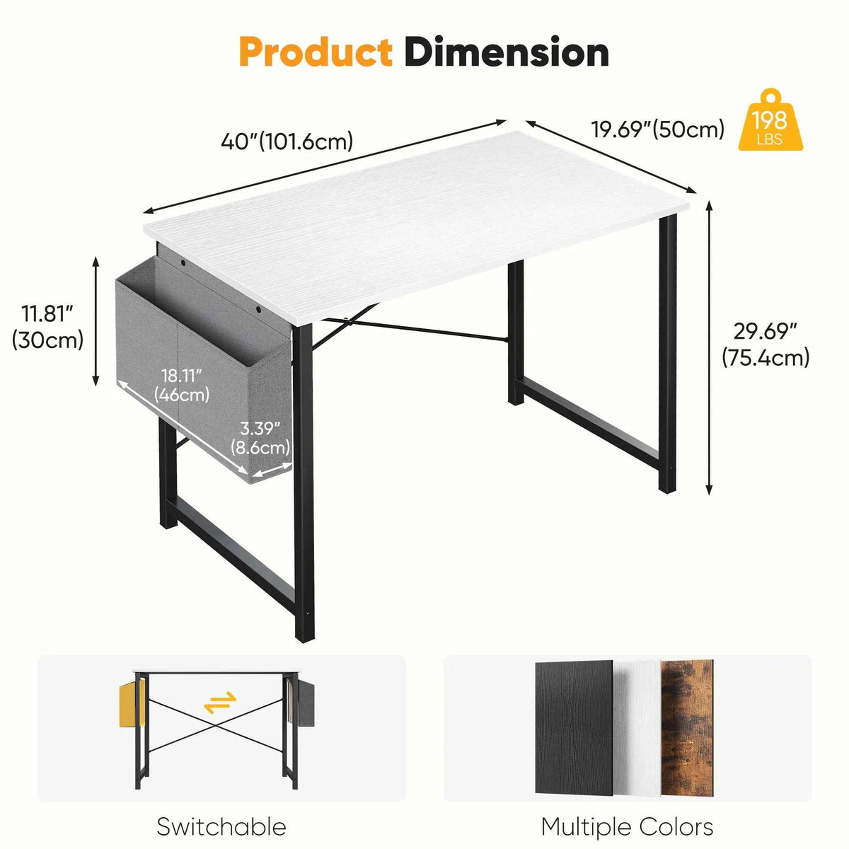 JHK 31IN to 55 Office Desk with Storage Bag. Metal Frame, Wood Tabletop, Easy Assembly