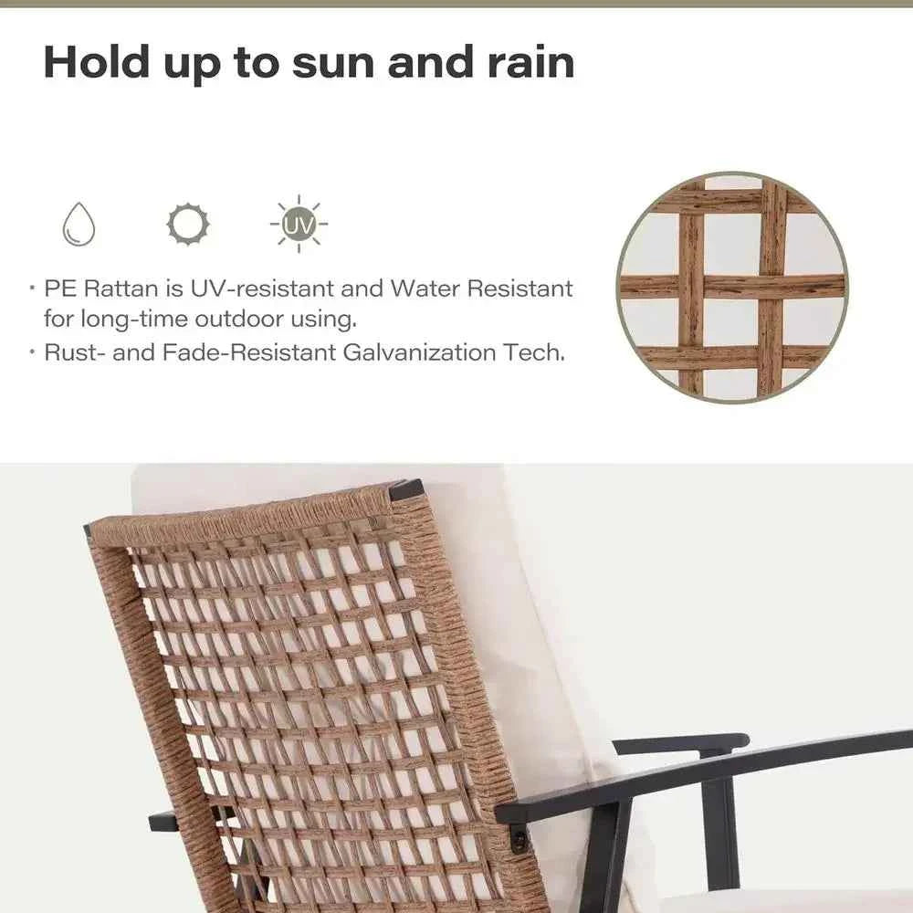 2-Piece Outdoor Swivel Rocking Wicker Patio Set with Cushions for Backyard (Beige)