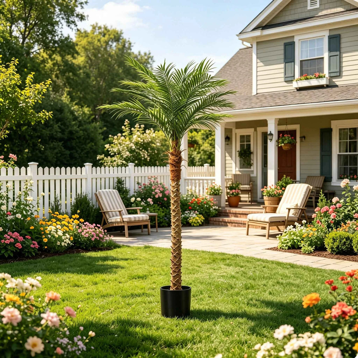 4/5/6/7/8/9FT Faux Palm Tree, Artificial Golden Cane Palm Tree. Outdoor Or Indoor, Fake Tree for Home, Office, Living Room, Yard, Patio