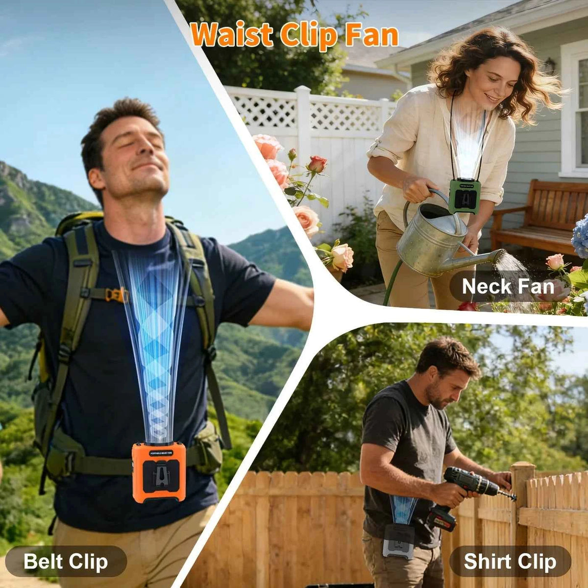 10000mAh Waist Fan, Portable, Handheld, Hanging Neck Fan. Ultra-Strong Wind with Phone Charging LED Light For Outdoor. Camping. Travel