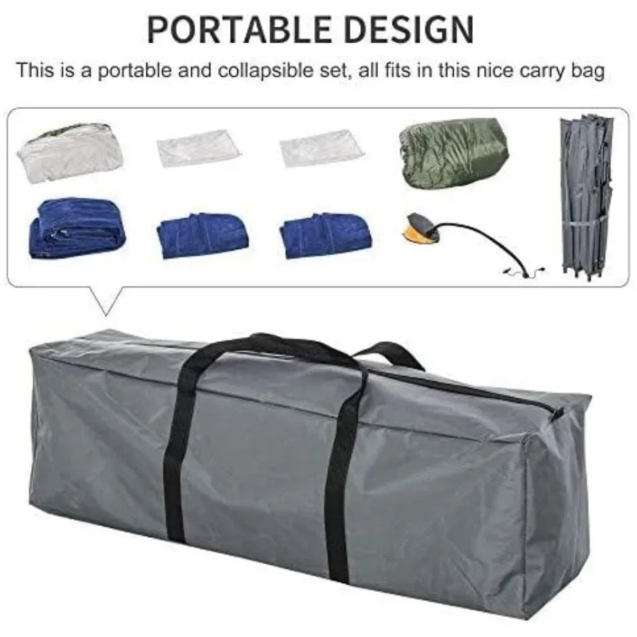2-Person Potable Folding Camping Cot. Outdoor Bed Set with Pillows