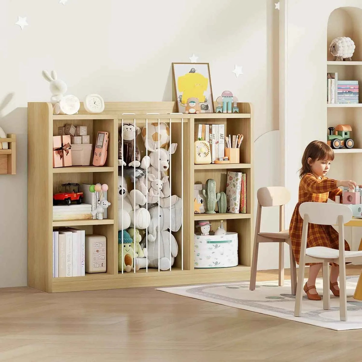 6-Cube Kids Toy Organizer 2-in-1, Stuffed Animal Storage Shelf with Rounded Corners & Anti-Tip, Playroom Bedroom Shelf Unit, Stackable Nursery Storage