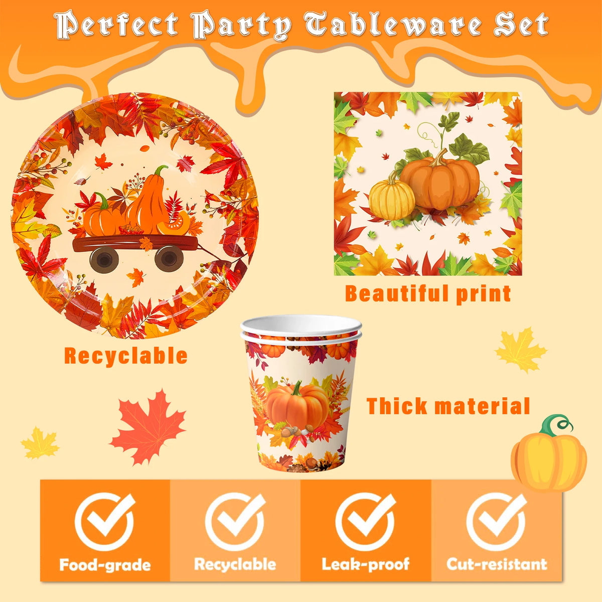 113 Pcs Thanksgiving Party Supplies Tableware - Thanksgiving Plates and Napkins Tablecloth Cups for Thanksgiving Decorations & Friendsgiving Decorations & Fall Party Decorations