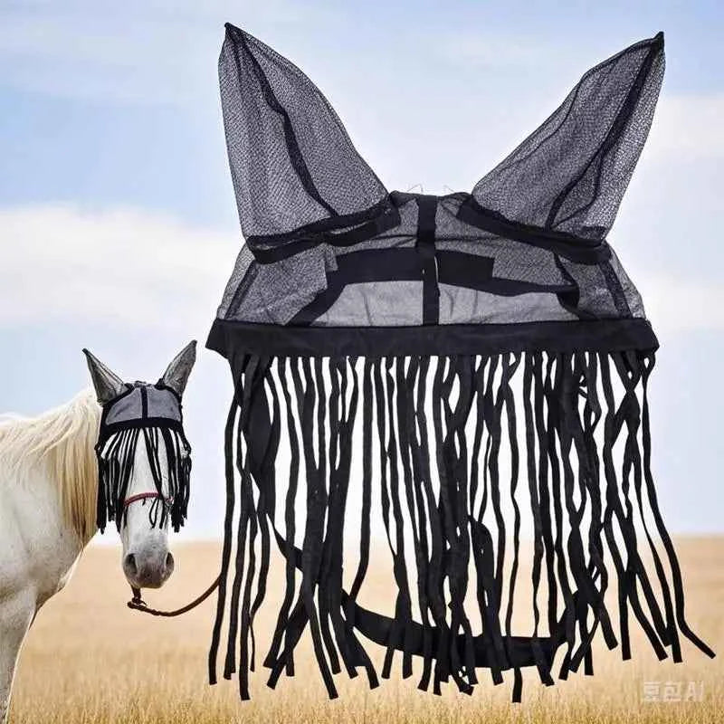 Horse Fly Cover With Ear Mesh. Adjustable with Tassels & UV Shield.